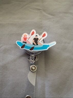 Kayak Sticker Badge Reel - Blue and Coral
